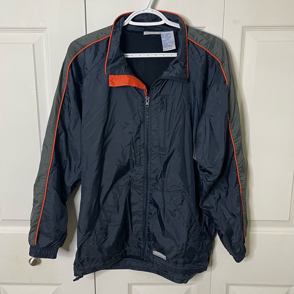 Reebok Mens Windbreaker Light Zip Up Jacket Navy Blue Gray Orange XL